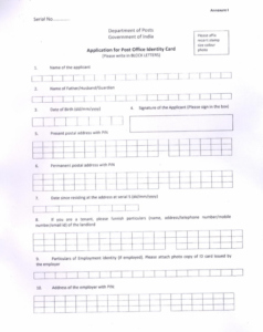 Post office Identity Card Application form
